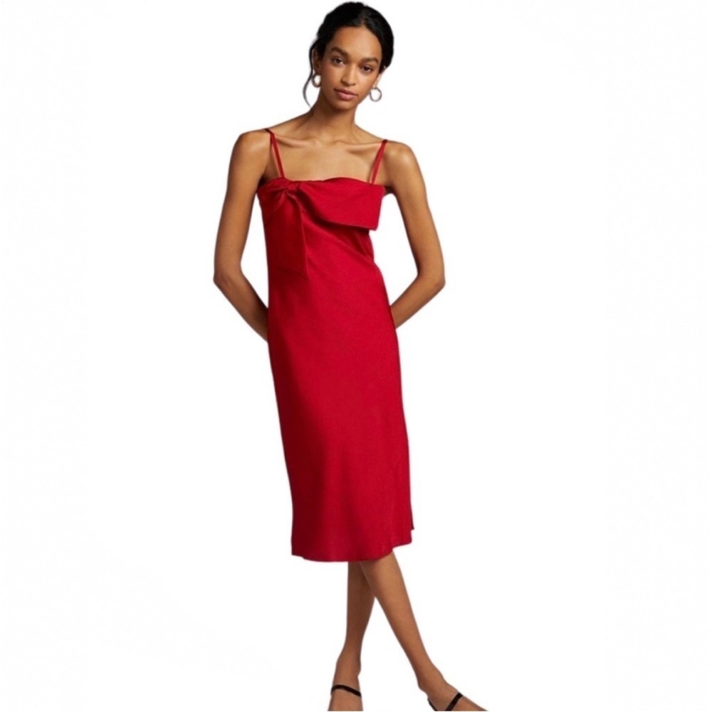 Anthropologie Hutch Satin Bow Front Slip Midi Dress Size MP